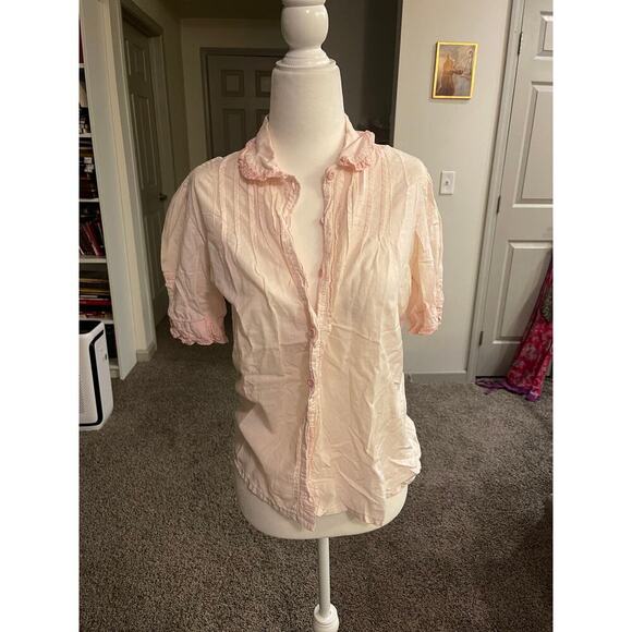 Vintage 80s Cottage Core Collar Coquet Button Up Copenhagen Blouse Pink - Picture 1 of 6